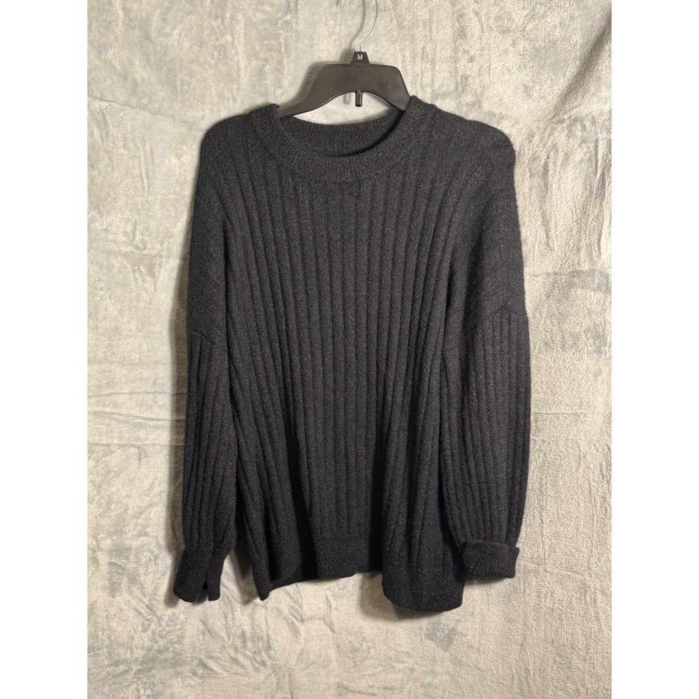 Aerie Ribbed Crew Neck Sweater‎ charcoal black Size S P  cozy oversized pullover